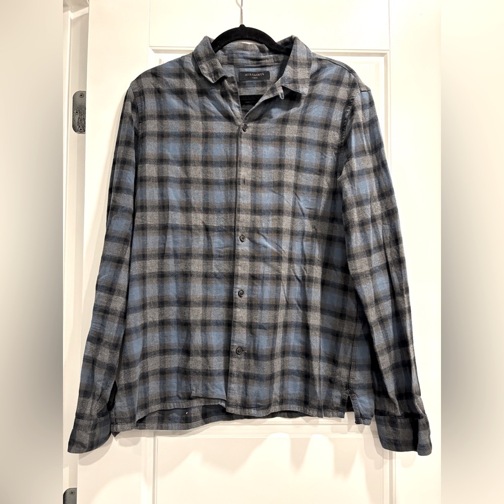 All Saints Banyan 100% Cotton Plaid Long Sleeve Button Down Mens Large Gorpcore